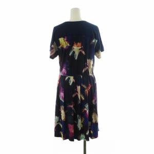 Paul Smith BLACK ワンピース ギャザー ひざ丈 Vネック 半袖 総柄 M マルチカラー