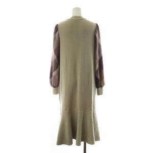 BLUE LABEL CRESTBRIDGE 23AW ウールアクリルブレンドニットドレス ワンピース 切替 ミモレ ロング Iライン クルーネック 長袖 チェック 38