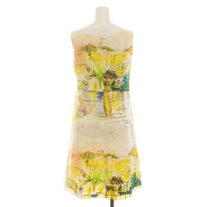 SYBILLA ワンピース フレア ひざ丈 ノースリーブ 総柄 コットン M 黄 イエロー ピンクベージュ /KU