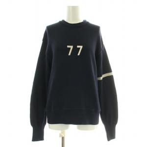 77ニットソーの908クリューネック ニット 長袖 クルーネック 刺繍 F 紺 ネイビー 80280031