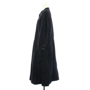 MHL. NATURALCOTTONOXFORD シャツワンピース ロング マキシ バンドカラー 七分袖 タック コットン 2 M 紺