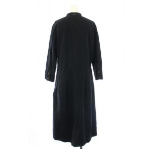 MHL. NATURALCOTTONOXFORD シャツワンピース ロング マキシ バンドカラー 七分袖 タック コットン 2 M 紺