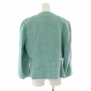 Max Mara ノーカラージャケット 絹 シルク混 麻 リネン リボン ノーベント 46 XXL 緑 グリーン 大きいサイズ