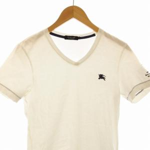 BURBERRY BLACK LABEL Tシャツ カットソー Vネック ロゴ刺繍 プルオーバー 半袖 1 XS 白 ホワイト