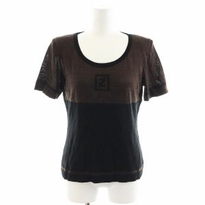 FENDI セットアップ 上下 ニット カットソー 半袖 フレアスカート ひざ丈 42 L 44 XL 茶 ブラウン