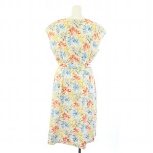 TALBOTS リバティ LIBERTY ワンピース フレア ミモレ ロング フレンチスリーブ リーフ柄 コットン ベルト付き