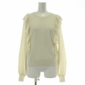 ニット 長袖 クルーネック フリル 無地 ウール混 S 白 ホワイト タグ付き /BB