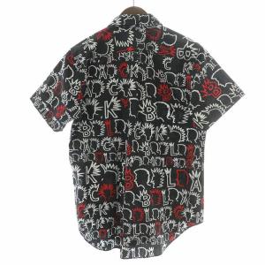 BLACK COMME des GARCONS カジュアルシャツ 半袖 レギュラーカラー 総柄 プリント M 黒 ブラック /BB
