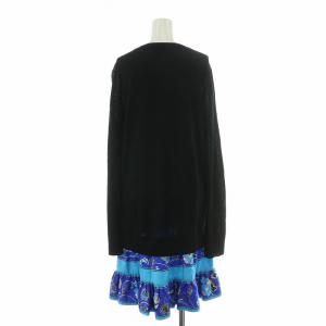 Emilio Pucci ワンピース ひざ丈 ニット 長袖 クルーネック ウール シルク 切替 プッチ柄 M 黒 ブラック 水色 ライトブルー