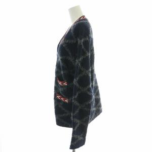 TORY BURCH Tweed TRIM Cardigan ツイードトリムカーディガン ニット 長袖 Vネック ウール 切替 総柄 編み込み M