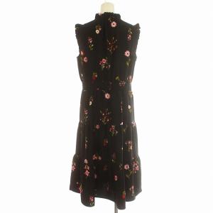 kate spade new york ワンピース 花柄 ノースリーブ フリル M 黒 ブラック