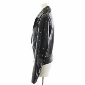 EMPORIO ARMANI ライダースジャケット ダブル スタッズ ラムレザー 羊革 アウター 38 S 黒 ブラック
