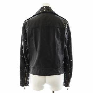 EMPORIO ARMANI ライダースジャケット ダブル スタッズ ラムレザー 羊革 アウター 38 S 黒 ブラック