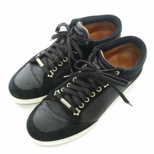 JIMMY CHOO MIAMI ローカットスニーカー シューズ スエード 切替 ラメ IT37 24cm 黒 ブラック /BB