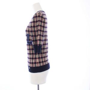 CHANEL 21年 ニット ロゴ カシミヤ シルク混 34 ネイビー ベージュ P71434K10265