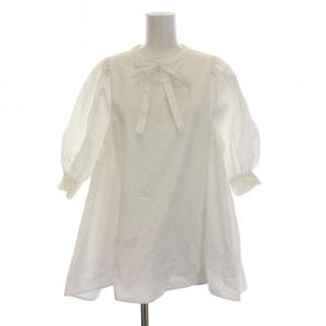 22SS サイドギャザーパフブラウス カットソー 五分袖 38 M 白 ホワイト /YM