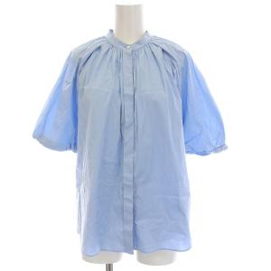 24SS ストレッチブロード パフスリーブブラウス バンドカラー シャツ 半袖 36 S 水色 ライトブルー