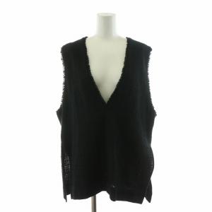 Spick&Span 22AW Italian fabric ツイードベスト ジレ Vネック フリンジ サイドスリット プルオーバー F 黒 ブラック