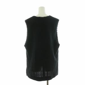 Spick&Span 22AW Italian fabric ツイードベスト ジレ Vネック フリンジ サイドスリット プルオーバー F 黒 ブラック