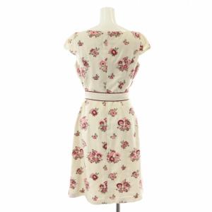 TOCCA ワンピース ひざ丈 花柄 総柄 リボン 刺繍 半袖 4 L ベージュ