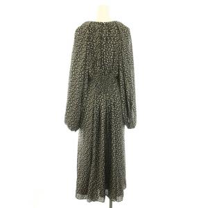 CELFORD 22SS パンジープリントワンピース ひざ丈 キーネック 長袖 小花柄 38 M 黒 ブラック ベージュ