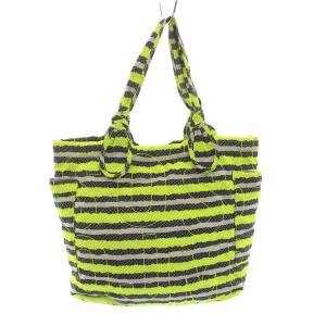 MARC by MARC JACOBS トートバッグ ハンドバッグ ボーダー ロゴ 黄緑 蛍光イエロー 黒