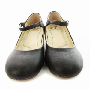 あしながおじさん パンプス ローヒール ラウンドトゥ ベルト 靴 シューズ 23.5cm 黒 ブラック /MM