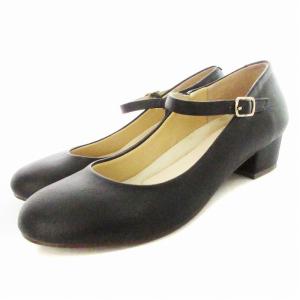 あしながおじさん パンプス ローヒール ラウンドトゥ ベルト 靴 シューズ 23.5cm 黒 ブラック /MM