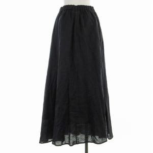 Spick&Span 23SS リネン混ギャザーフレアスカート ロング 38 M 黒 ブラック 23060200404010