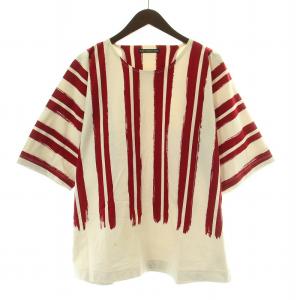 Tシャツ 半袖 クルーネック ストライプ柄 赤 レッド ライトグレー /BB