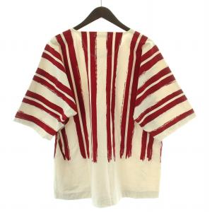 ISSEY MIYAKE MEN Tシャツ 半袖 クルーネック ストライプ柄 赤 レッド ライトグレー /BB