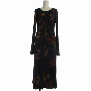 Desigual タグ付き ワンピース ロング リブ タイト 花柄 長袖 M 紺 ネイビー /EA