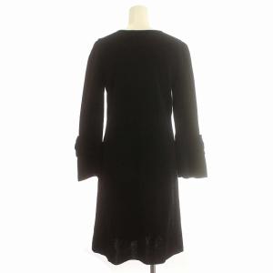 M'S GRACY 17年製 ワンピース ウール 刺繍 花 長袖 ひざ丈 38 M 黒 ブラック