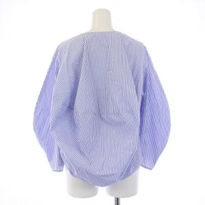 ENFOLD コットンストライプブラウス シャツ 長袖 Vネック 36 S 青 ブルー 白 ホワイト 300AA130-1240