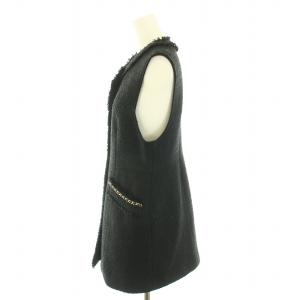 Apuweiser-riche 23SS ベスト ジレ 前開き フリンジ ツイード 金ボタン タグ付き ウール混 2 M 黒 ブラック