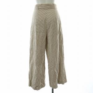 Max Mara 近年モデル ワイドパンツ ストレッチ ストライプ柄 ベルト リボン シルク混 38 S 茶 ブラウン 白 ホワイト