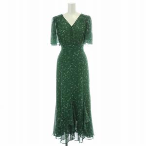 シアードットワンピース フレア ギャザー マキシ ロング 半袖 Vネック シアー シースルー 総柄 36