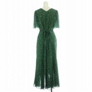 Mystrada シアードットワンピース フレア ギャザー マキシ ロング 半袖 Vネック シアー シースルー 総柄 36