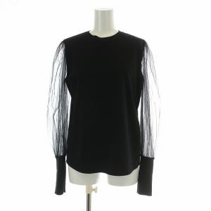 LANVIN COLLECTION チュールスリーブカットソー 長袖 クルーネック シアー シースルー ストレッチ 無地