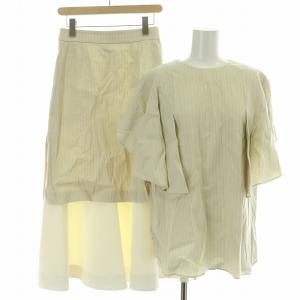 バイオ麻ブラウス スカート セットアップ 上下 シャツ 半袖 クルーネック フレアスカート ミモレ ロング