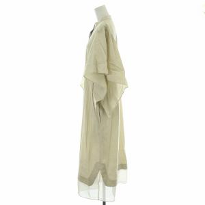 ADORE バイオ麻ワンピース ミモレ ロング 半袖 バンドカラー ストレッチ ストライプ柄 38 M ベージュ 531-3140503