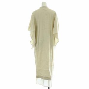 ADORE バイオ麻ワンピース ミモレ ロング 半袖 バンドカラー ストレッチ ストライプ柄 38 M ベージュ 531-3140503