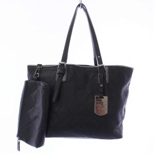 LM Cuir TOTE BAG トートバッグ ハンドバッグ 総柄 レザー ポーチ付き 黒 ブラック /KH