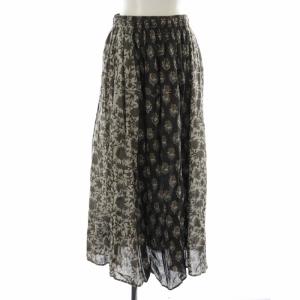 タグ付き フレアスカート ロング マキシ 花柄 総柄 F 茶 ブラウン ペチコート付き /XK