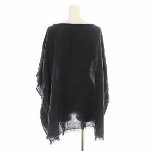 Spick&Span 23SS ダブルガーゼ ポンチョプルオーバー シャツ ブラウス フリンジ 五分袖 F 黒 ブラック 23051200208020