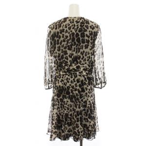 DIANE von FURSTENBERG シアー ワンピース ひざ丈 Vネック ヒョウ柄 レオパード 七分袖 8 M 茶 ブラウン 黒 ベージュ