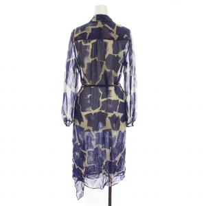 DIANE von FURSTENBERG シアー ラップワンピース ロング 総柄 シースルー 長袖 10 L XL 青 ブルー グレージュ /YM