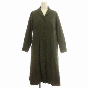 シャツワンピース ロング ワンピース 花柄 長袖 S カーキ 緑 /G