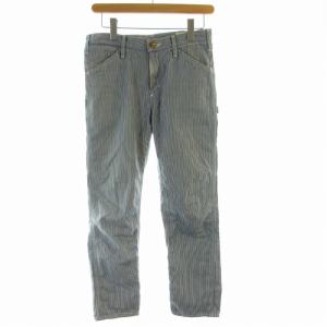 テーパードパンツ ストライプ フルレングス S 青 ブルー 白 ホワイト