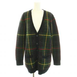 ニットカーディガン Vネック 長袖 ブラックウォッチ チェック柄 アルパカ ウール混 XS 緑 グリーン